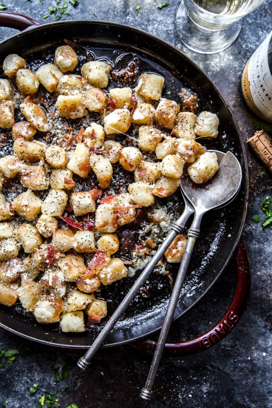 Cacio e Pepe Cauliflower Gnocchi with Crispy Prosciutto
