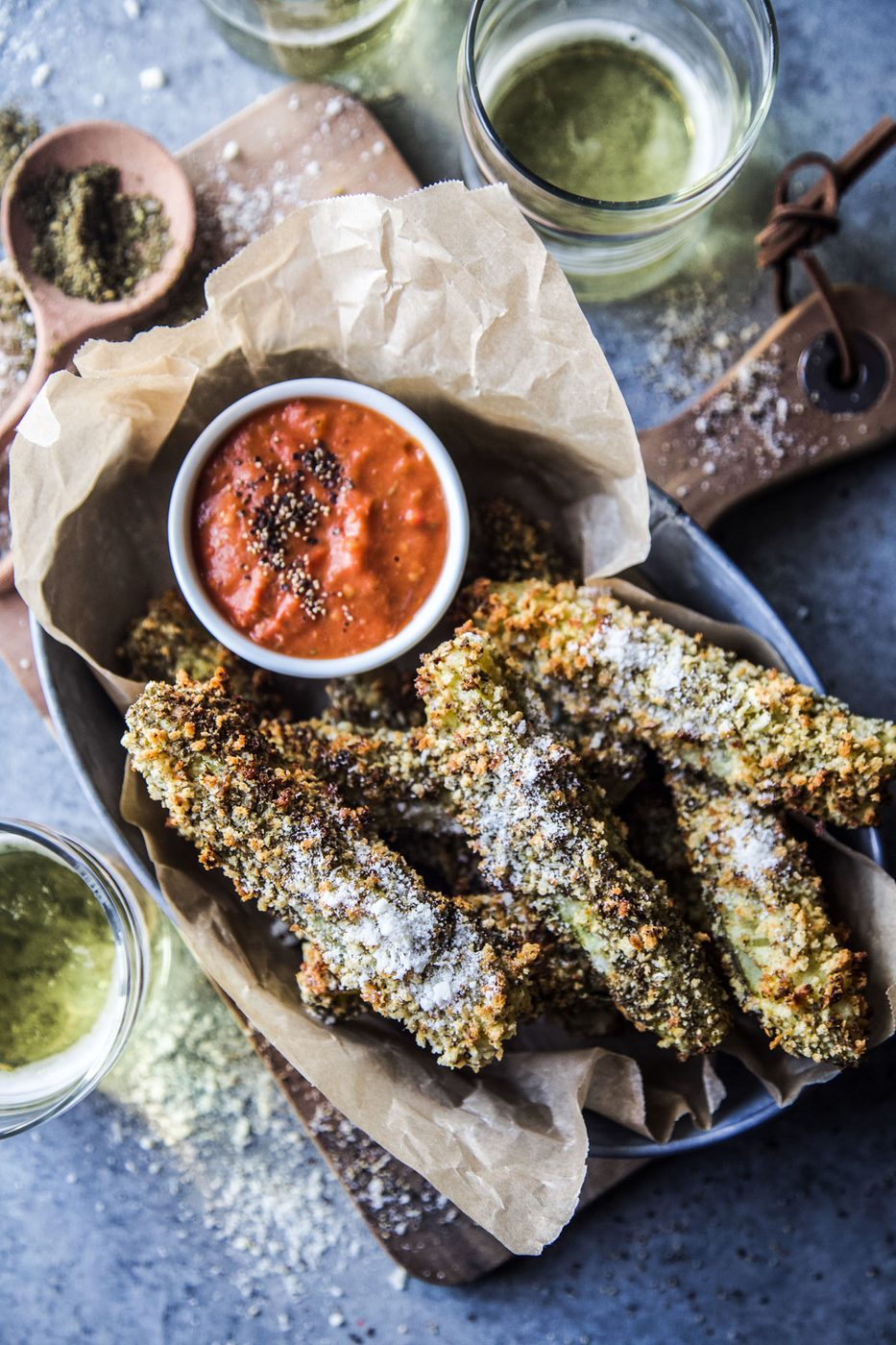 Air Fryer Za’atar Pickles, finished with Bloody Mary Sauce