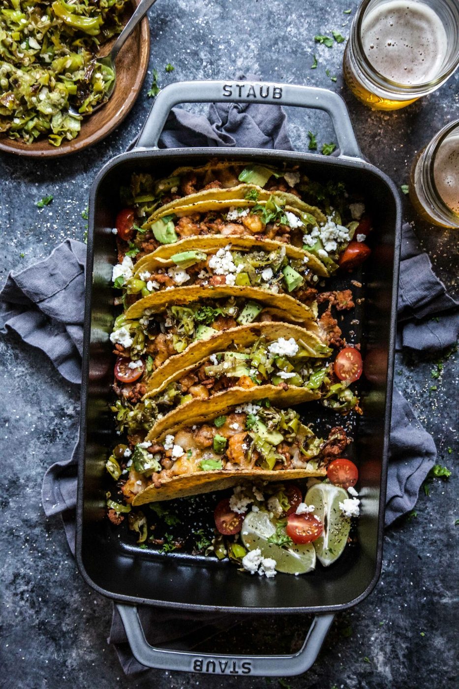 Shishito Pepper Salsa on al Pastor Baked Chicken Tacos