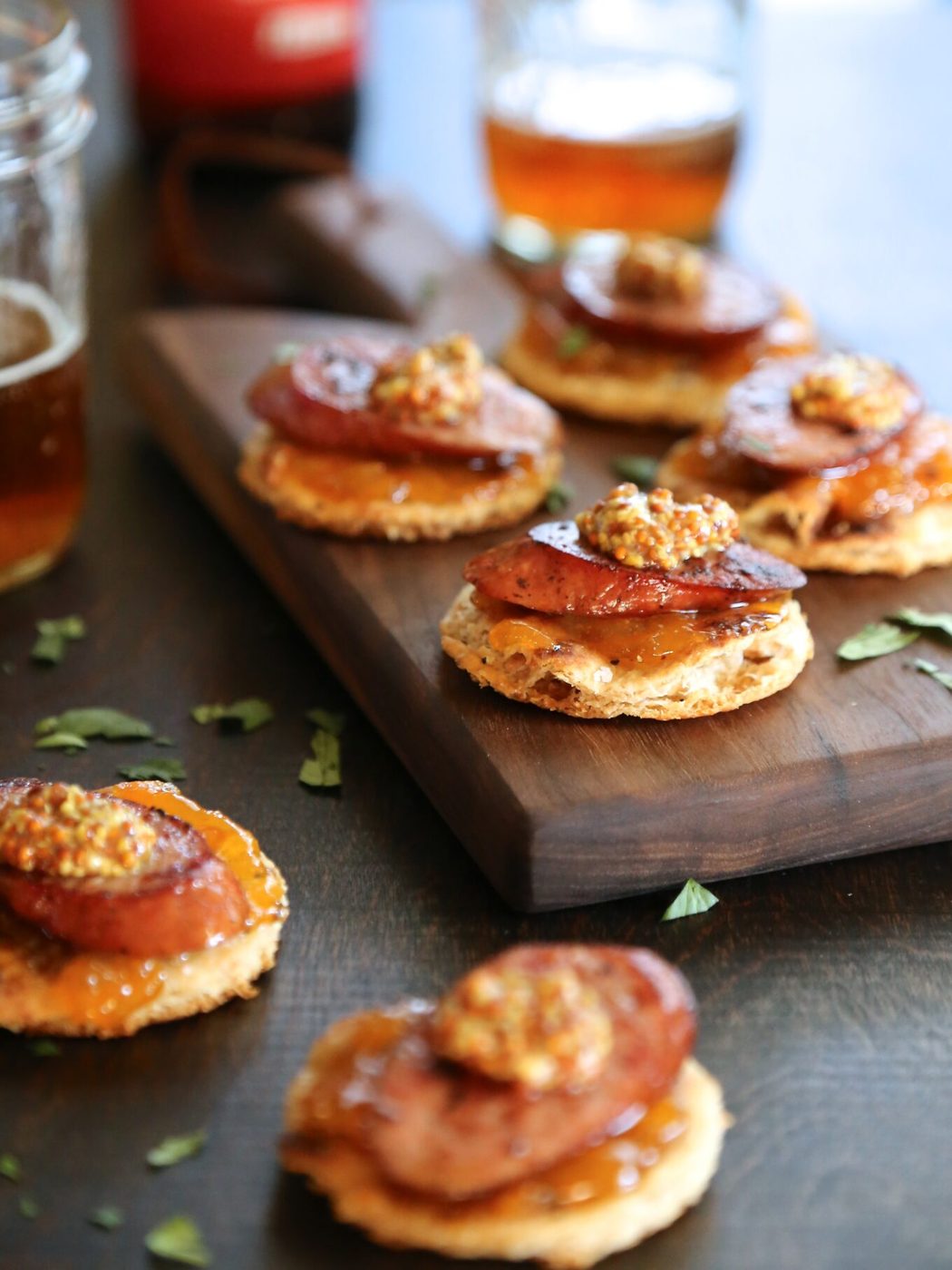 andouille, apricot chutney, & whole grain mustard naan toasts www.climbinggriermountain.com