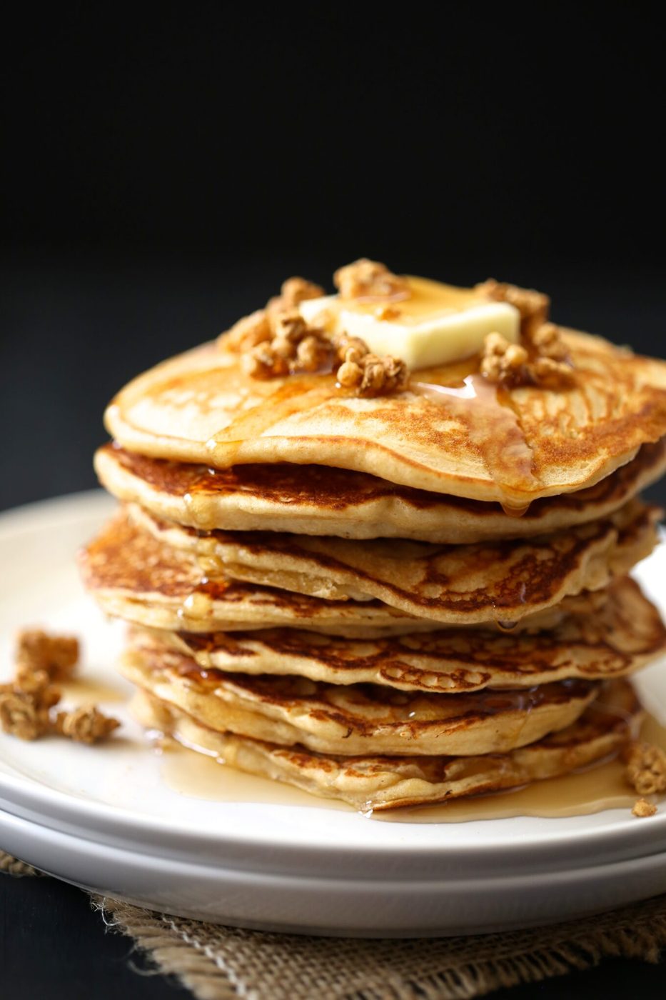 Apple-gingersnap pancakes, finished with apple crisp granola & maple syrup + {GIVEAWAY!}