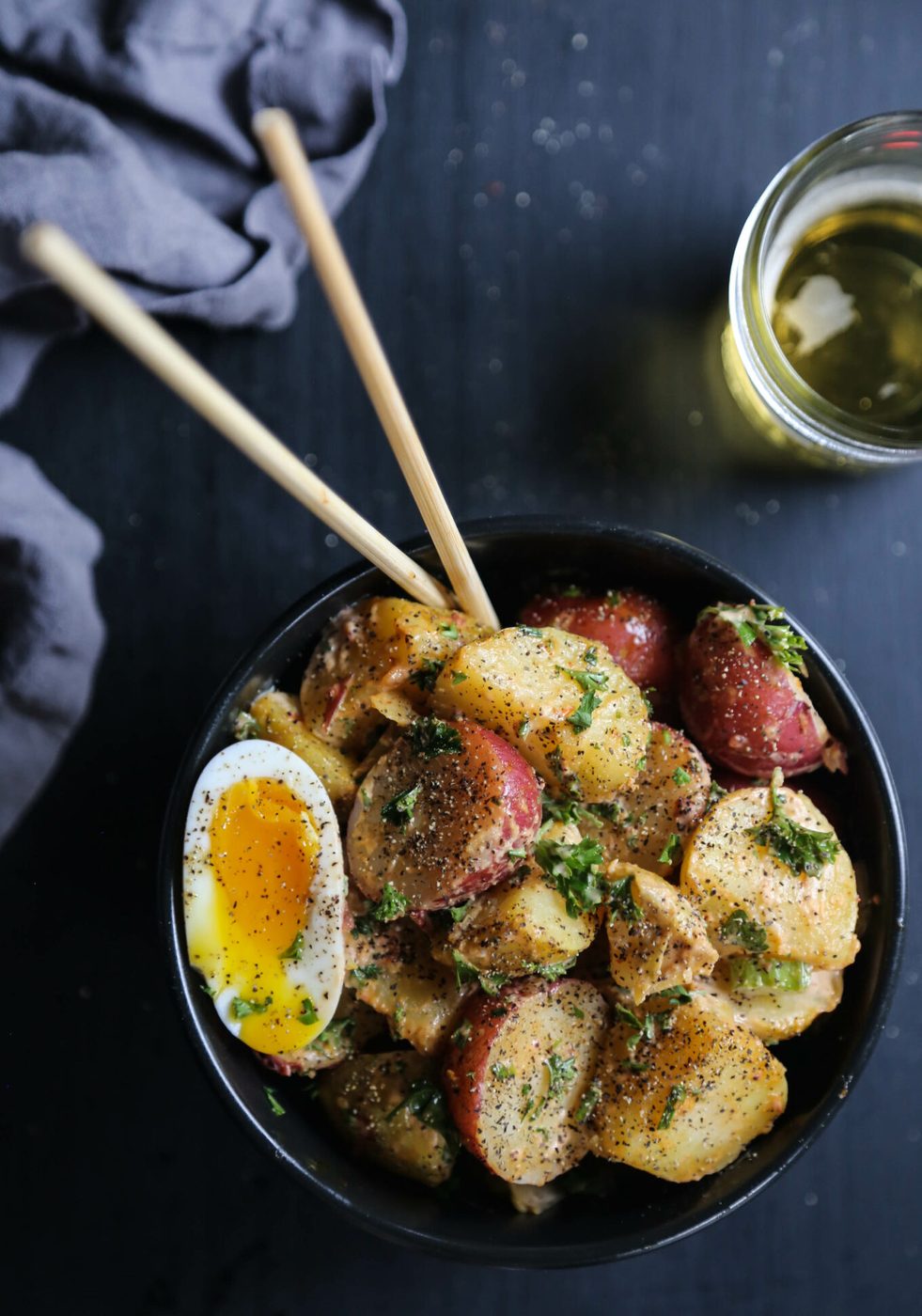 Asian Potato Salad, finished with Seven Minute Egg
