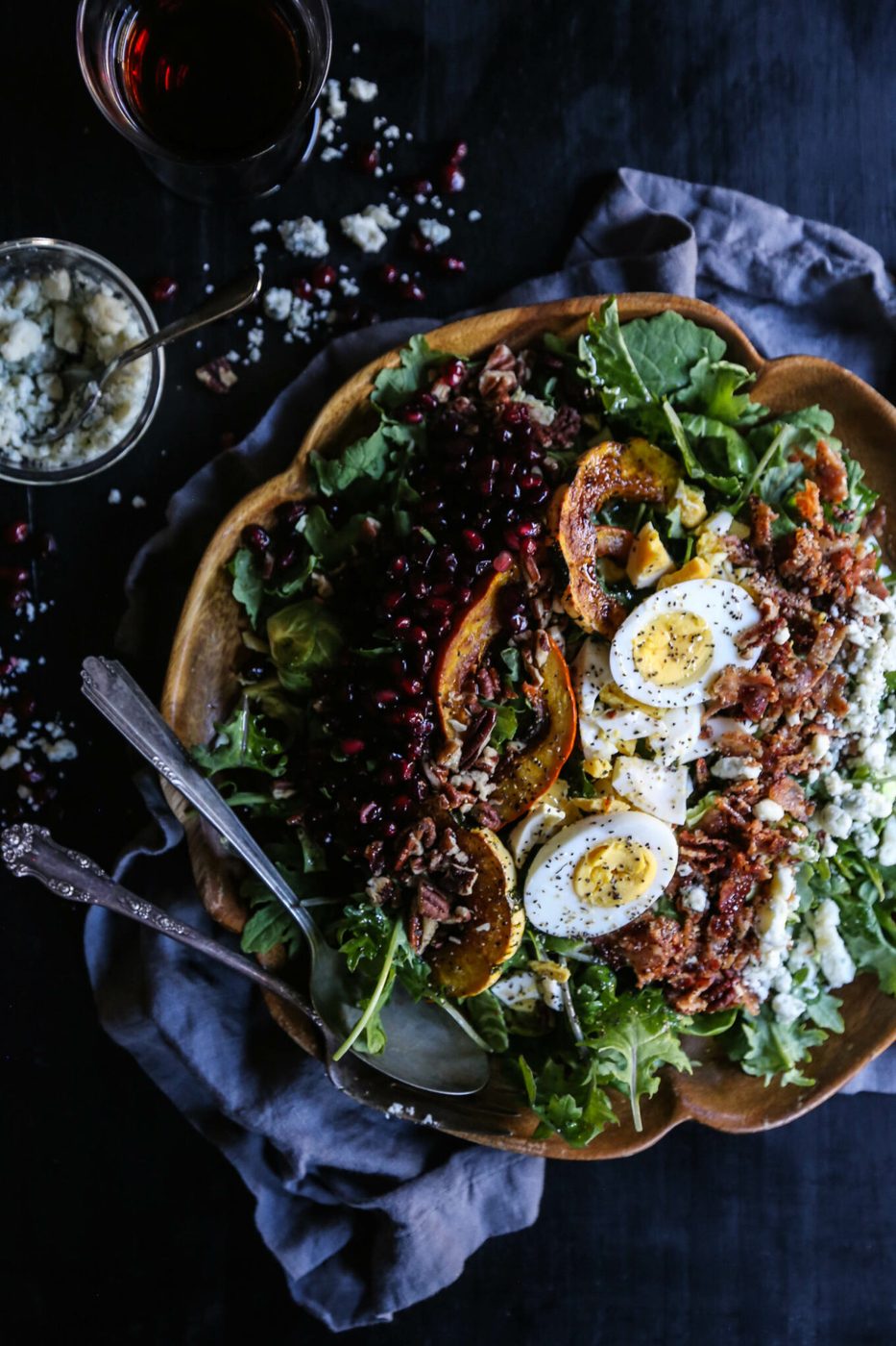 Maple Vinaigrette on autumn Kale and Brussel Sprout Cobb Salad