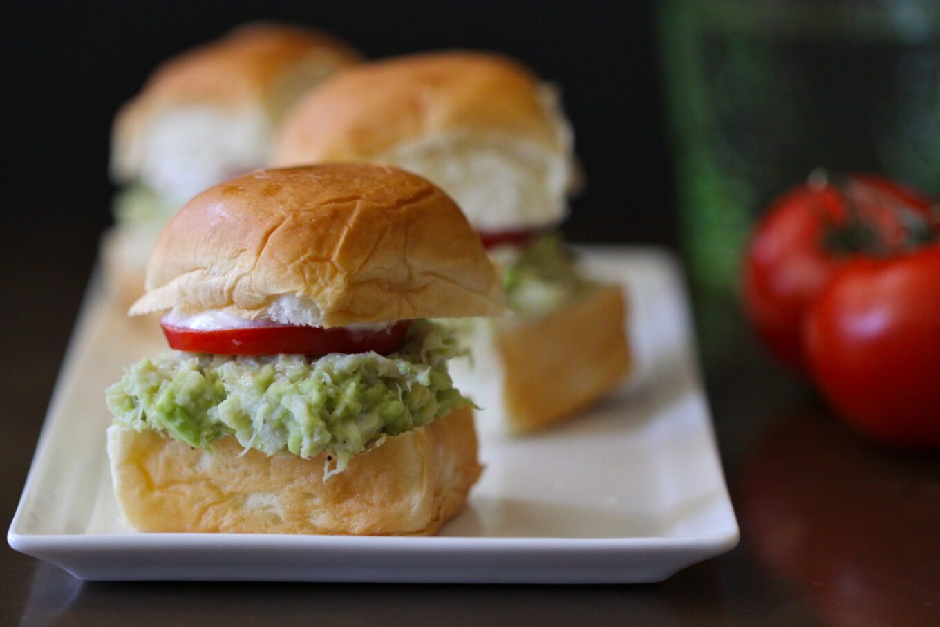 Lemon aioli on avocado and crab sliders