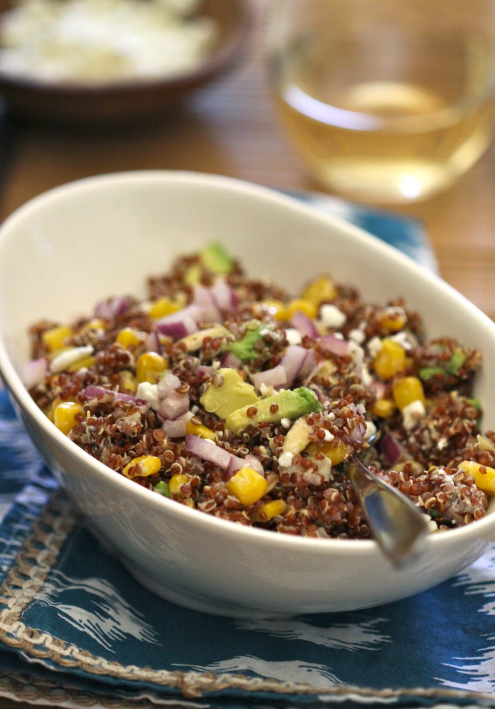 Dijon Vinaigrette on avocado Red Quinoa Salad