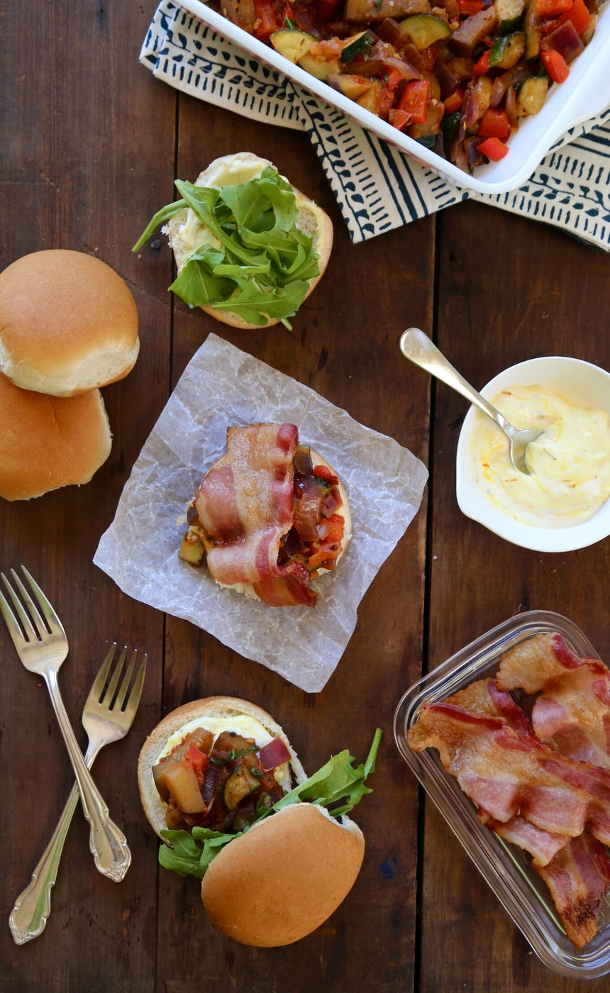 bacon ratatouille sliders with lemon saffron aioli www.climbinggriermountain.com