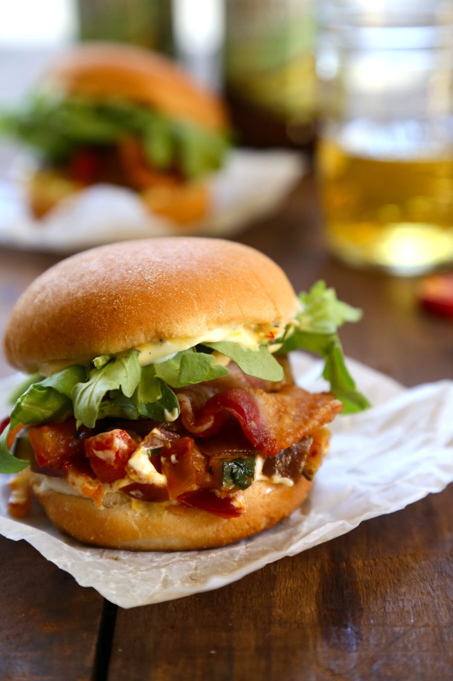 Bacon ratatouille sliders, finished with lemon saffron aioli