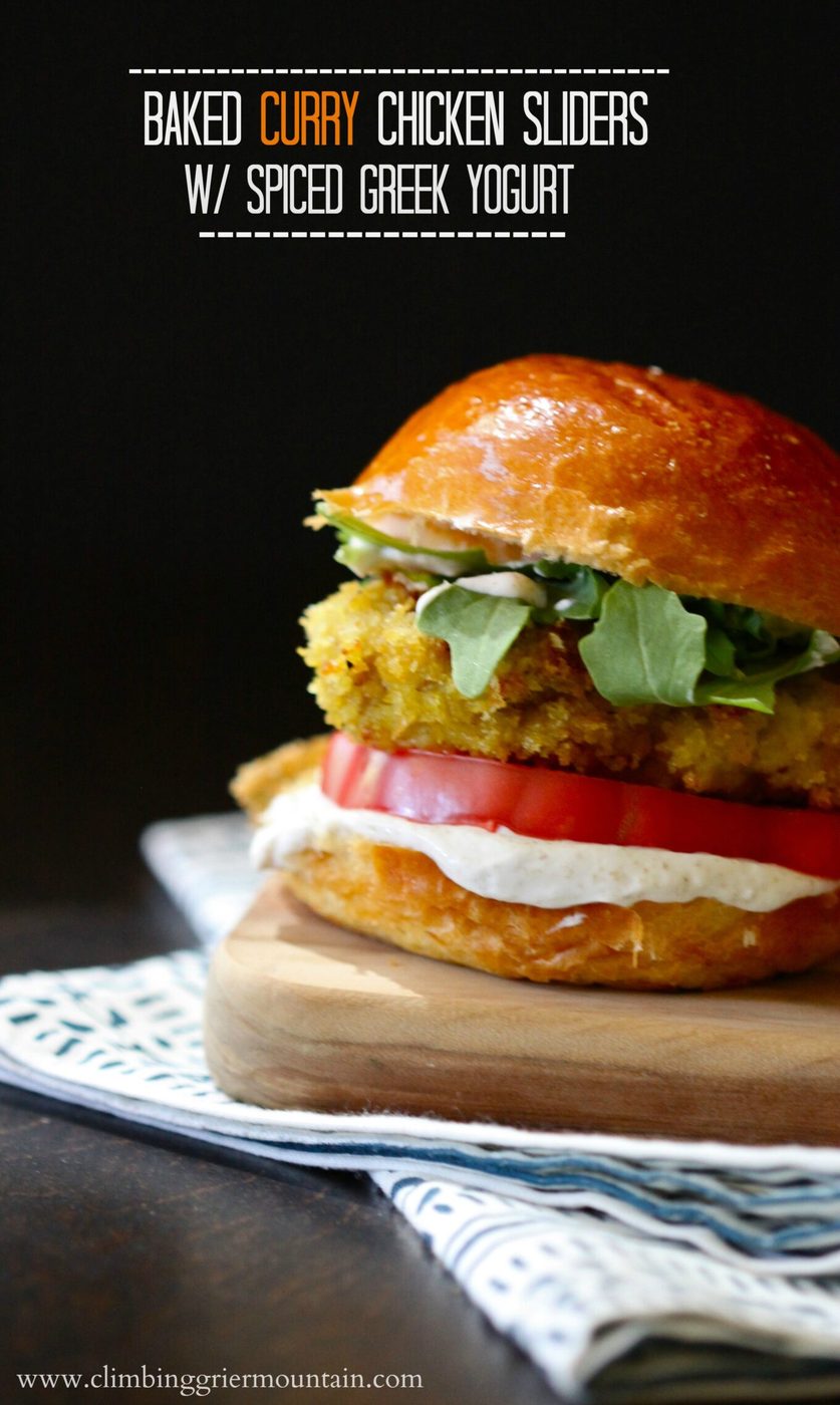 Spiced greek yogurt on baked curry chicken sliders