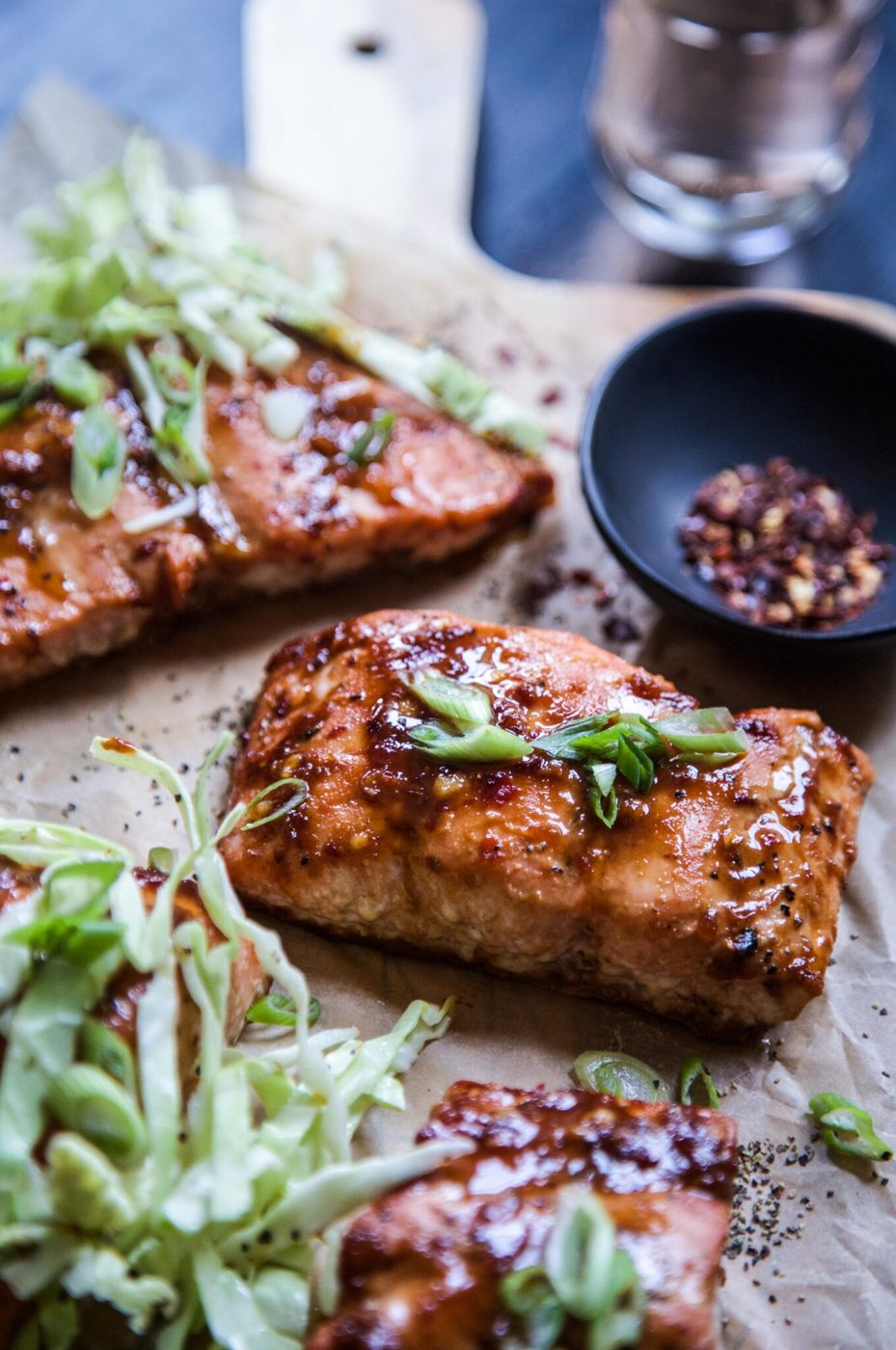 Crisp Slaw on baked Miso-Hoisin Salmon