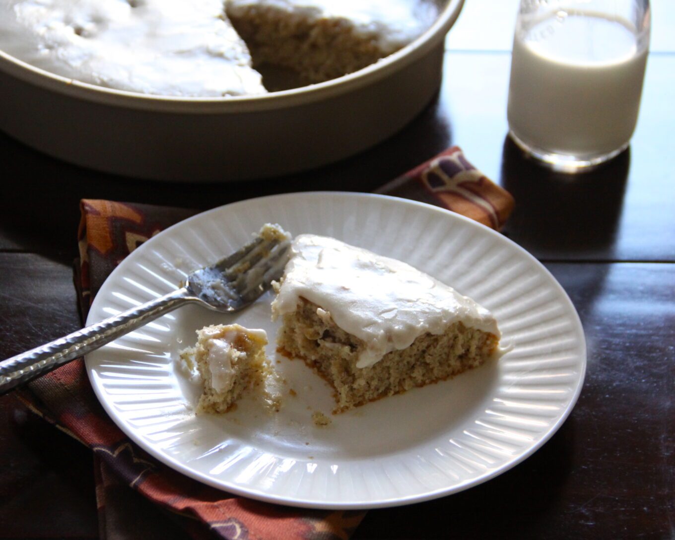 Banana cake, finished with vanilla frosting
