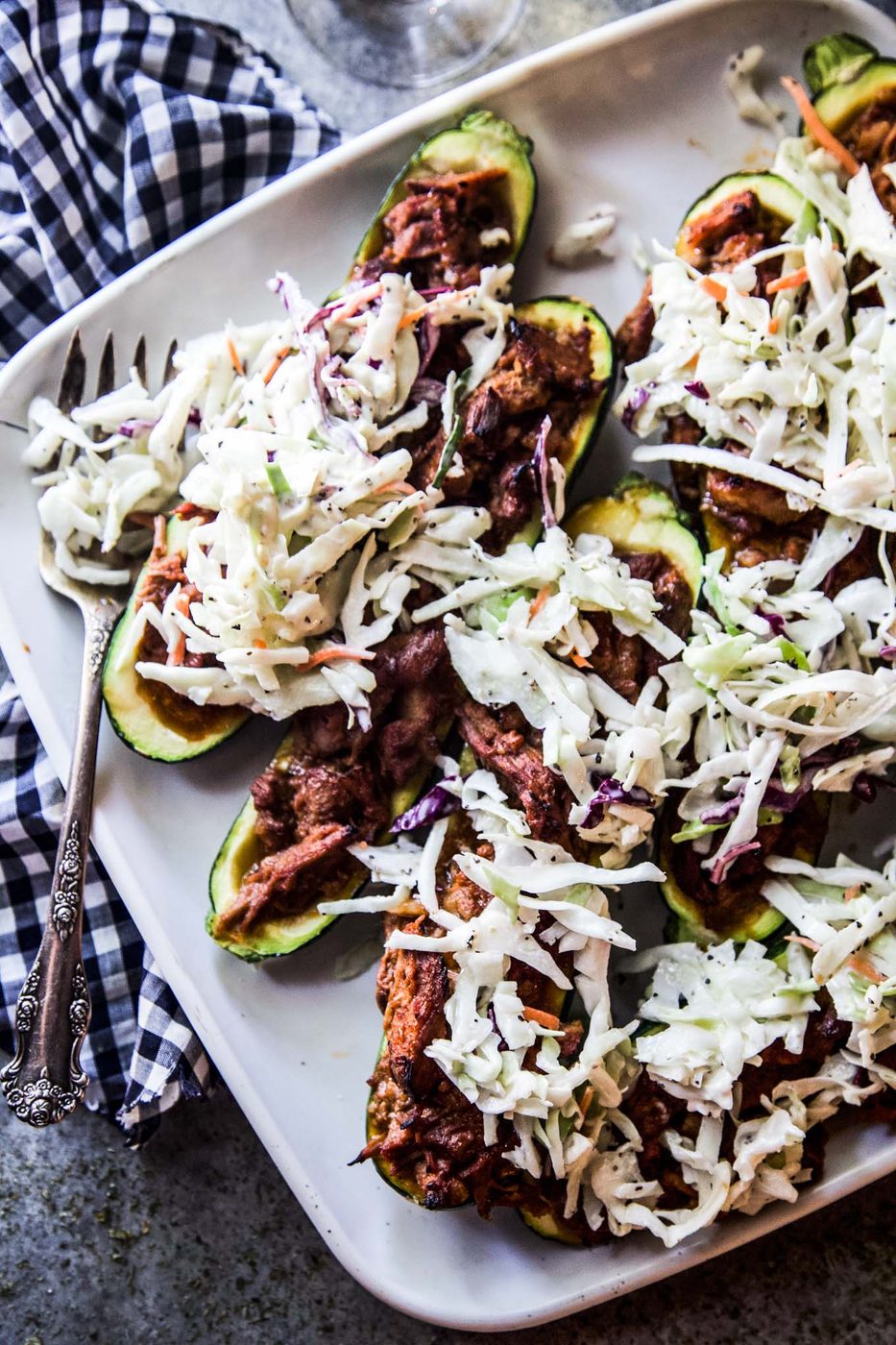 BBQ Pulled Pork Stuffed Zucchini