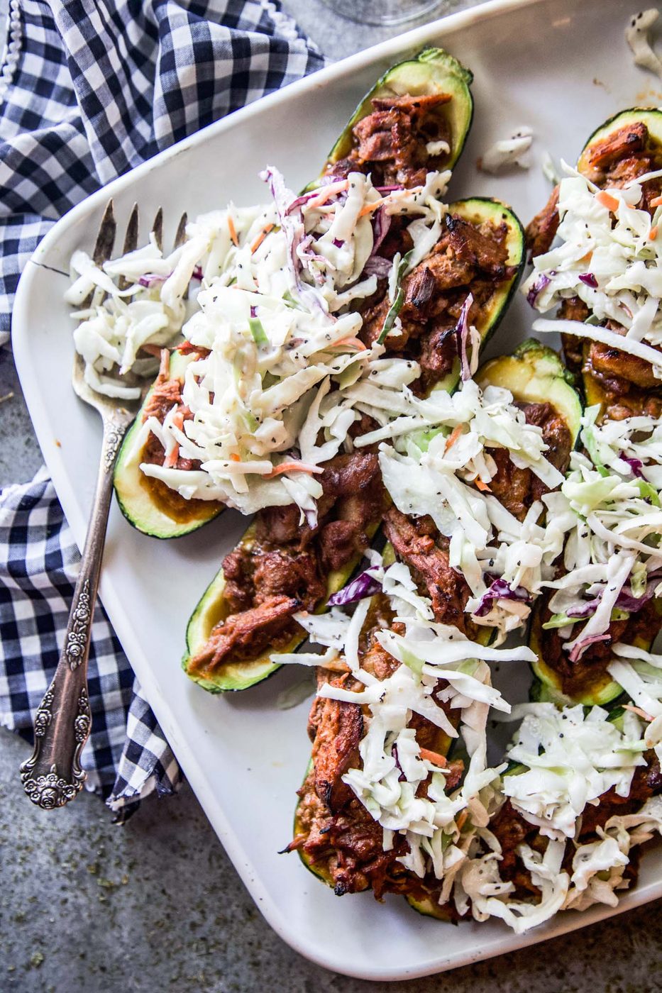 BBQ Pulled Pork Stuffed Zucchini