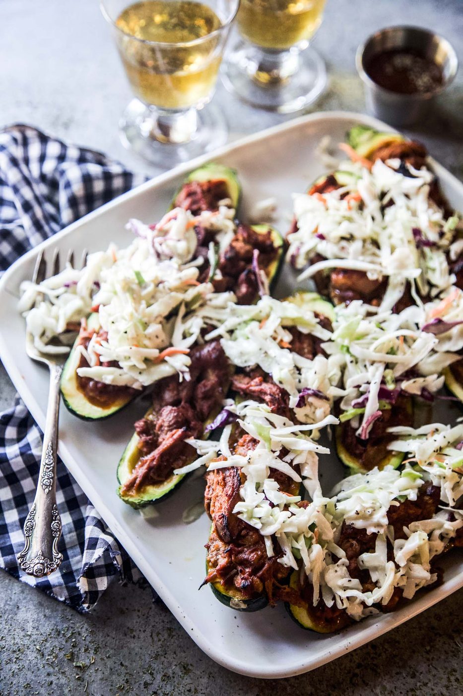 BBQ Pulled Pork Stuffed Zucchini
