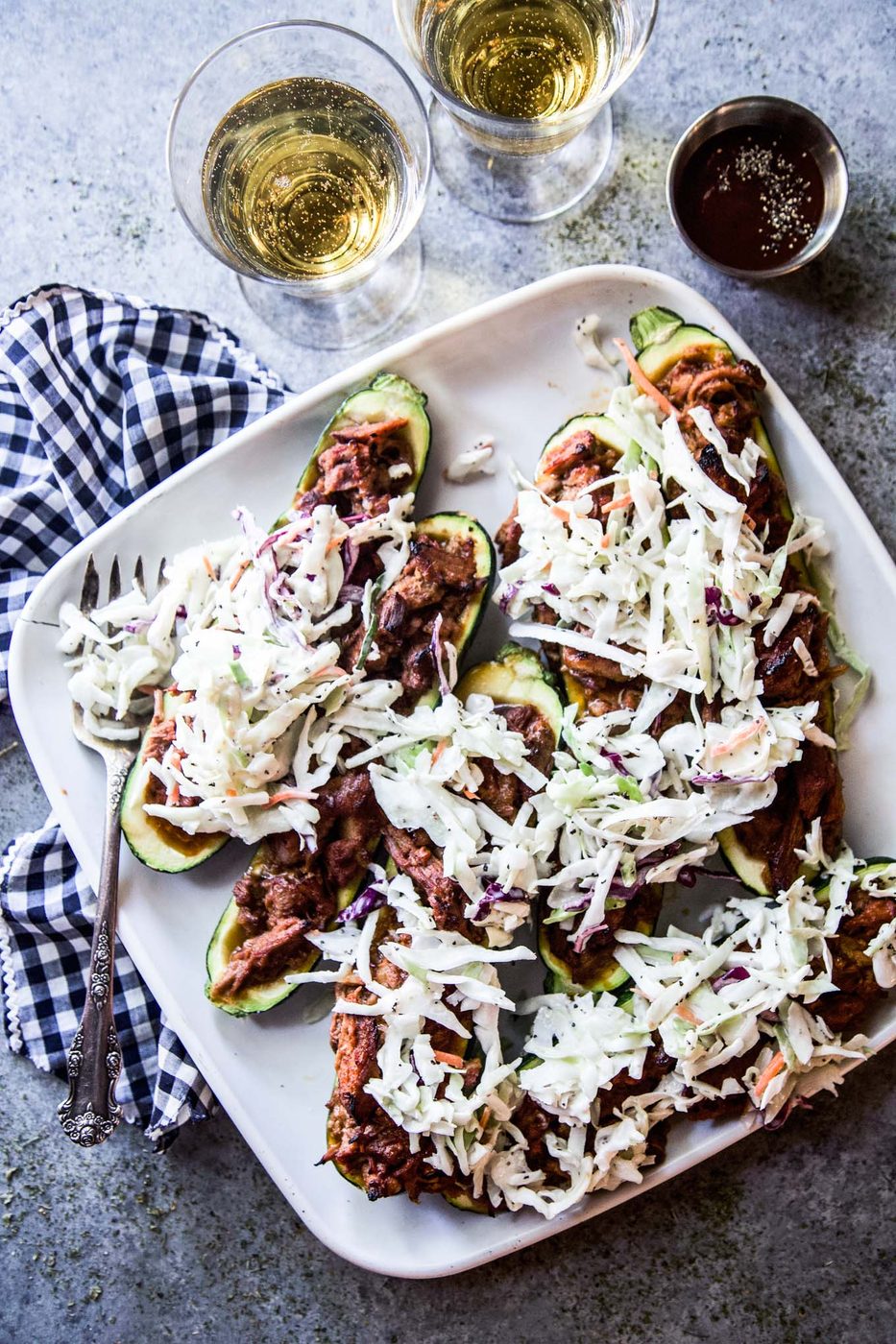 BBQ Pulled Pork Stuffed Zucchini