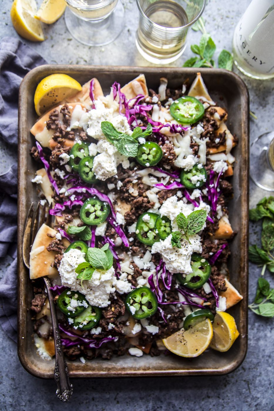 Whipped Feta on beef Pita Nachos