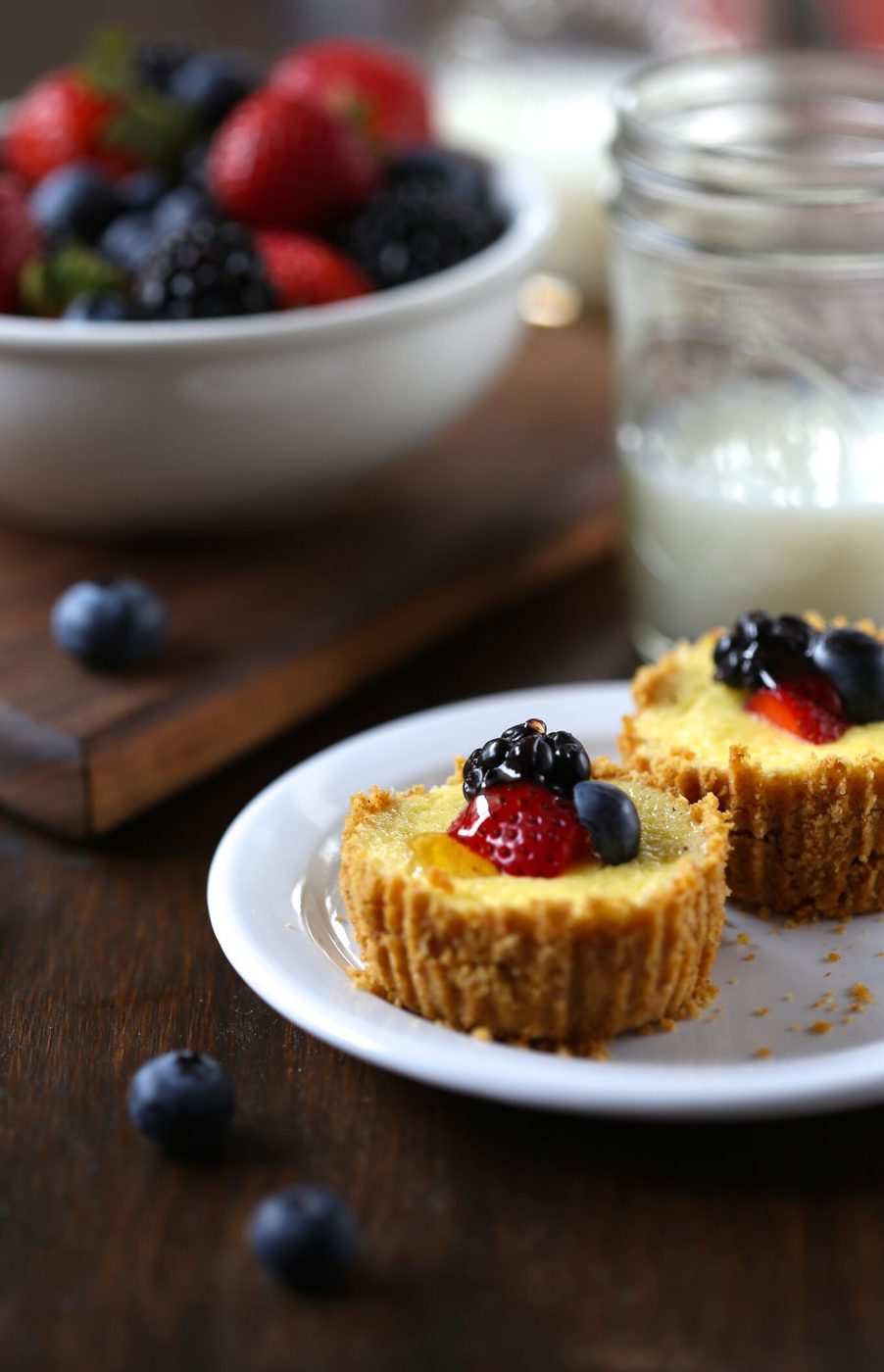 Lemon Greek yogurt & fresh berries on breakfast cheesecakes