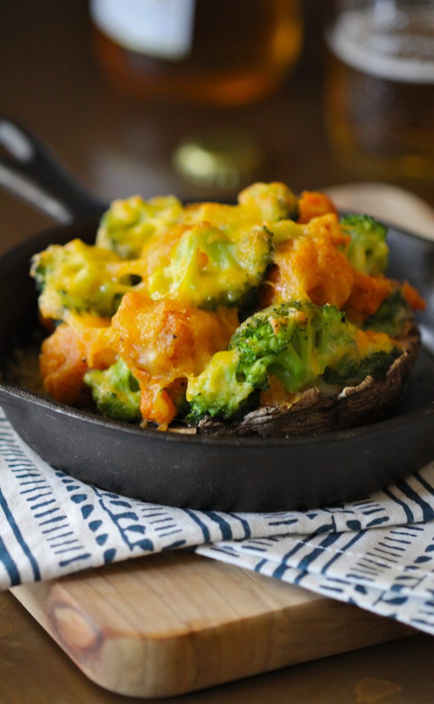 Broccoli and cheese tater tot stuffed portobello mushrooms