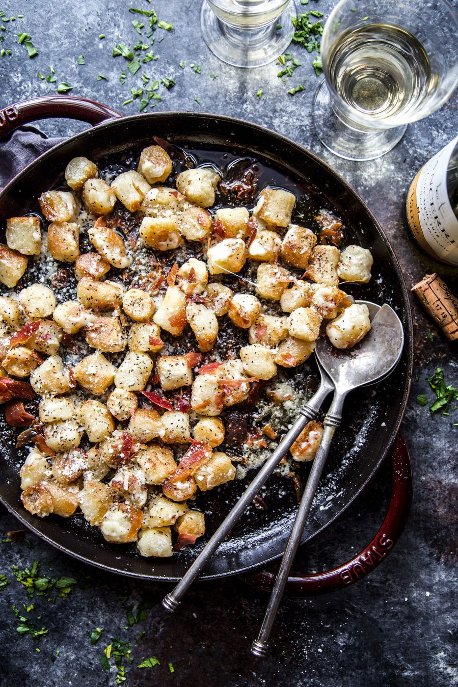 Cacio e Pepe Cauliflower Gnocchi with Crispy Prosciutto