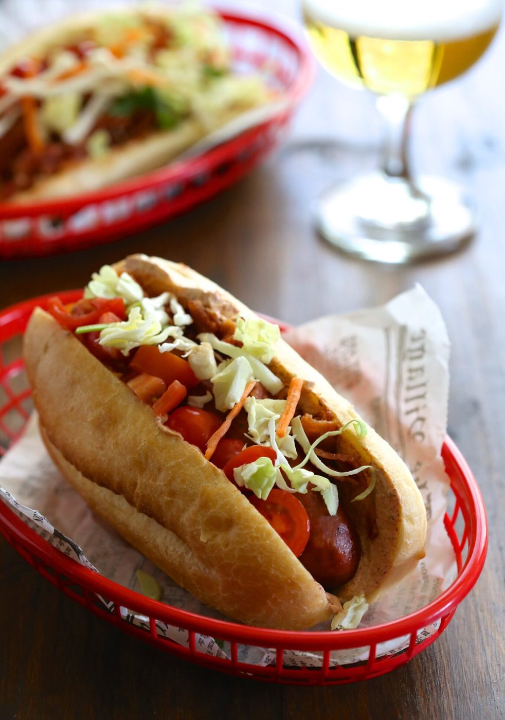 Cajun blt hot dogs, finished with spicy slaw