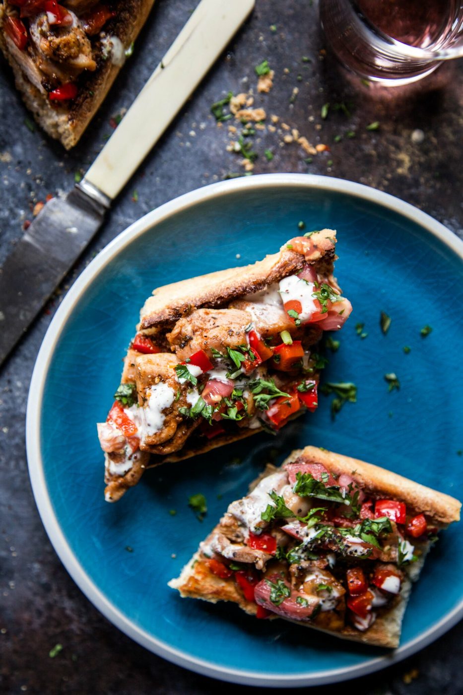 Cajun Chicken Bruschetta, finished with Spicy Mayo