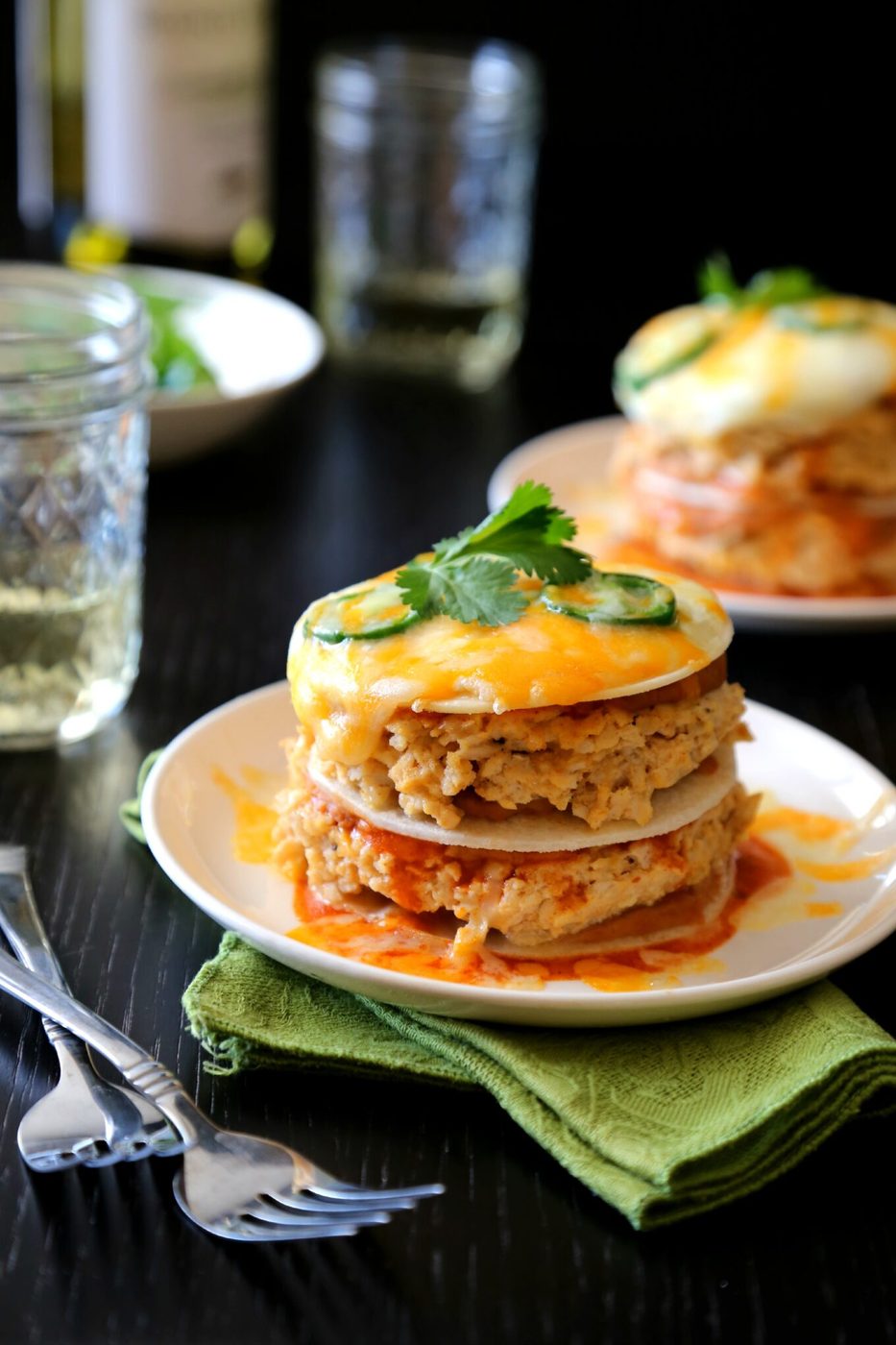 Cheesy chicken enchilada ‘double’ stacks
