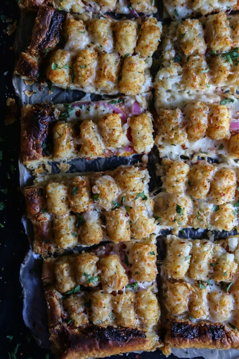 Cheesy Tater Tot Topped Puff Pastry Pizza