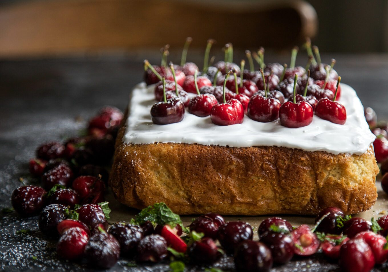 Cherry Party Cake with Bourbon Marshmallow Frosting