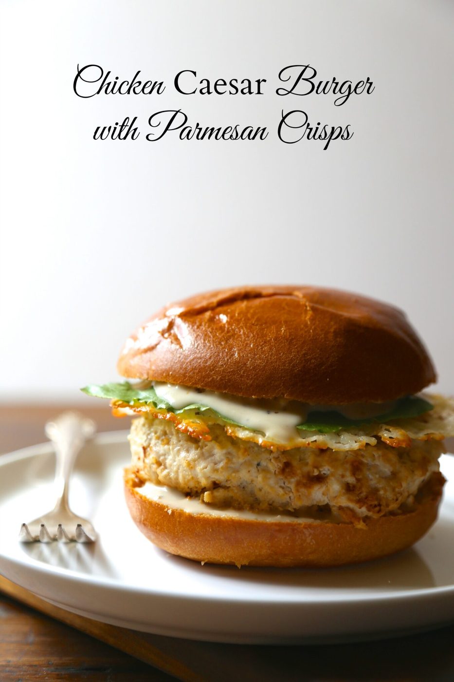 Parmesan crisps on chicken caesar burger