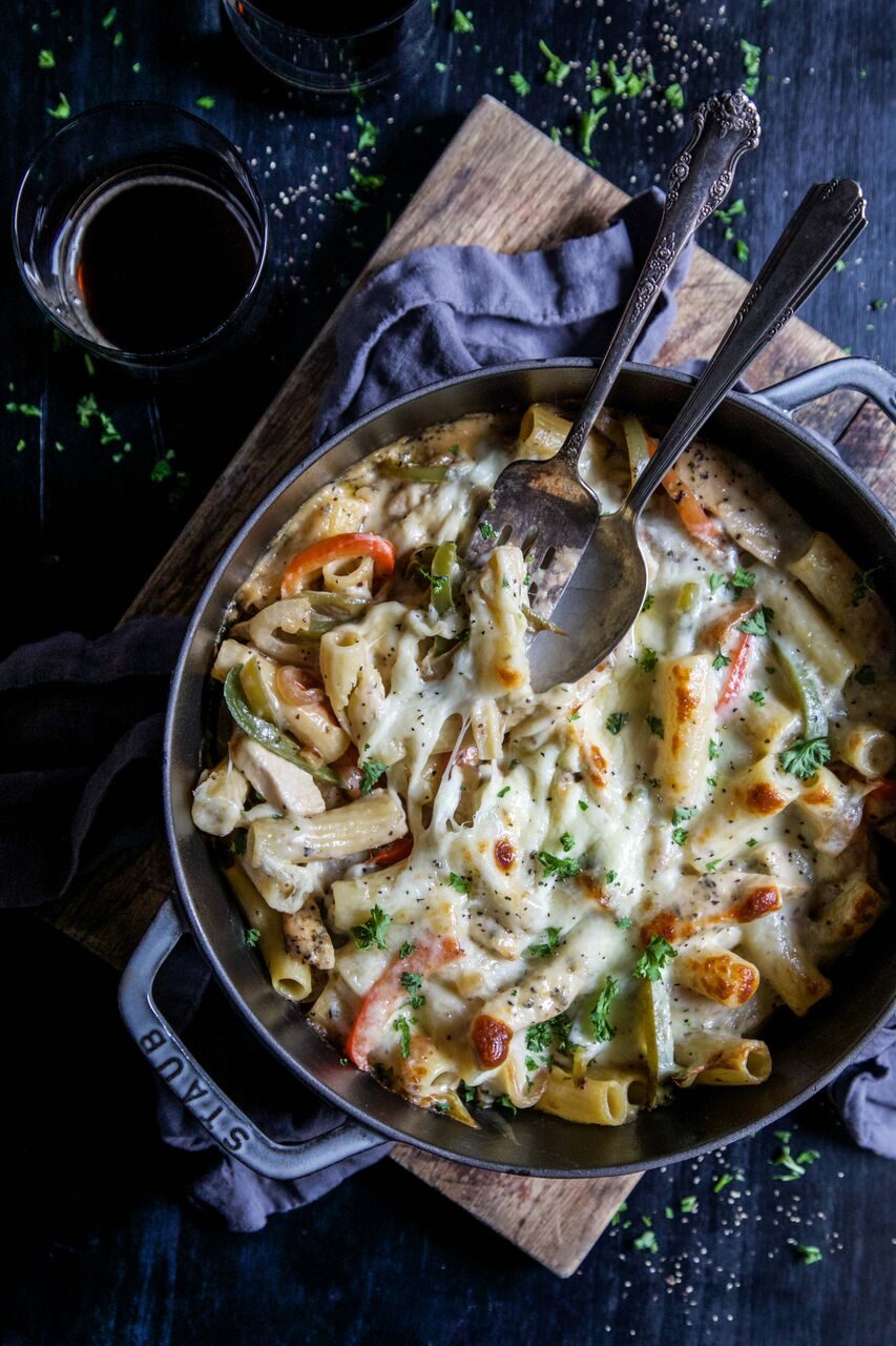 Chicken Cheesesteak Baked Ziti + COOKBOOK TRAILER!