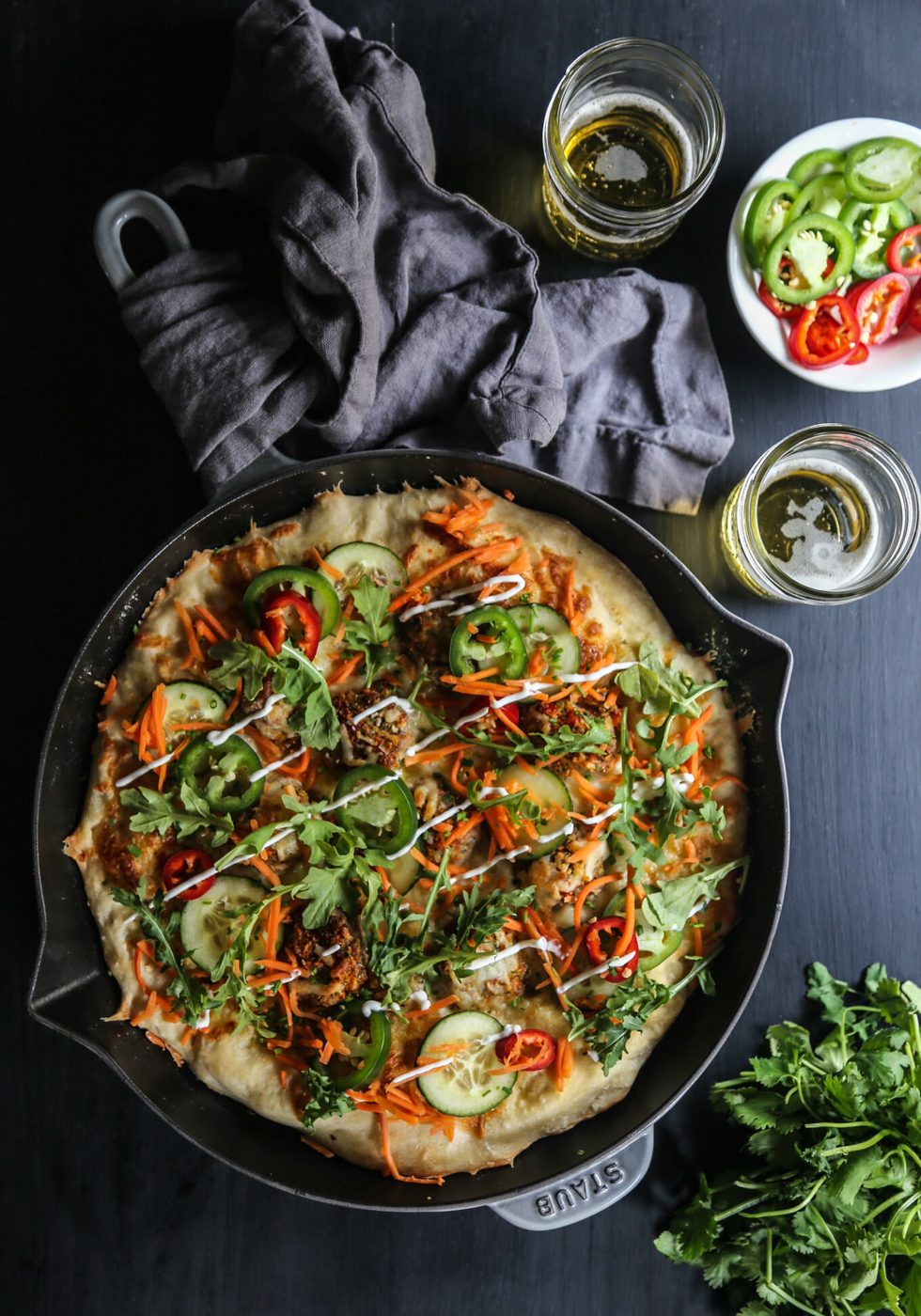 Chicken Meatball Bahn Mi Skillet Pizza