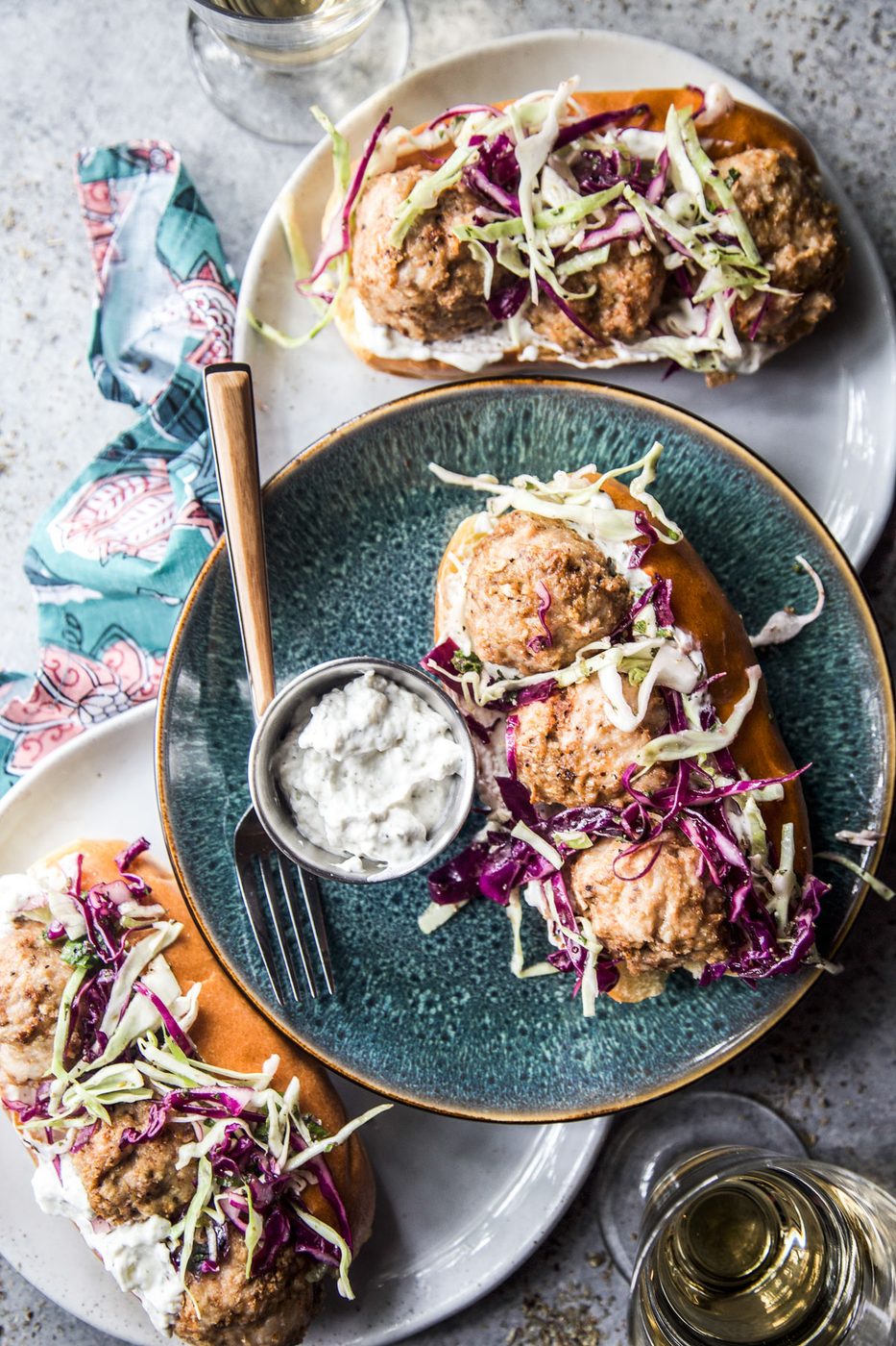Chicken Shawarma Meatball Subs with Za’atar Slaw