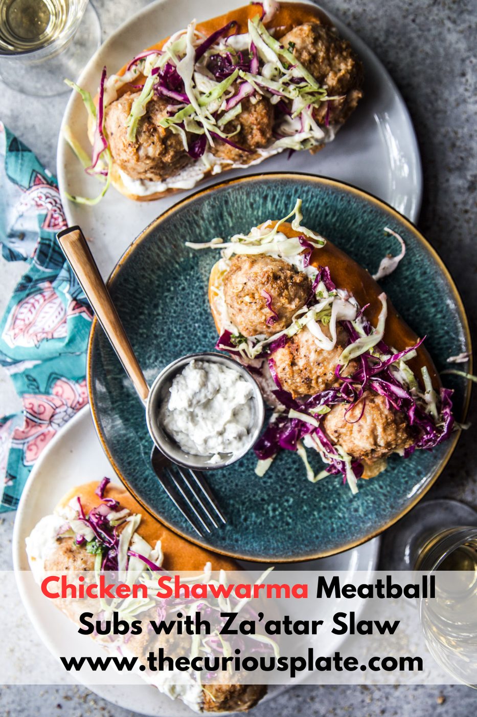 Chicken Shawarma Meatball Subs with Za’atar Slaw