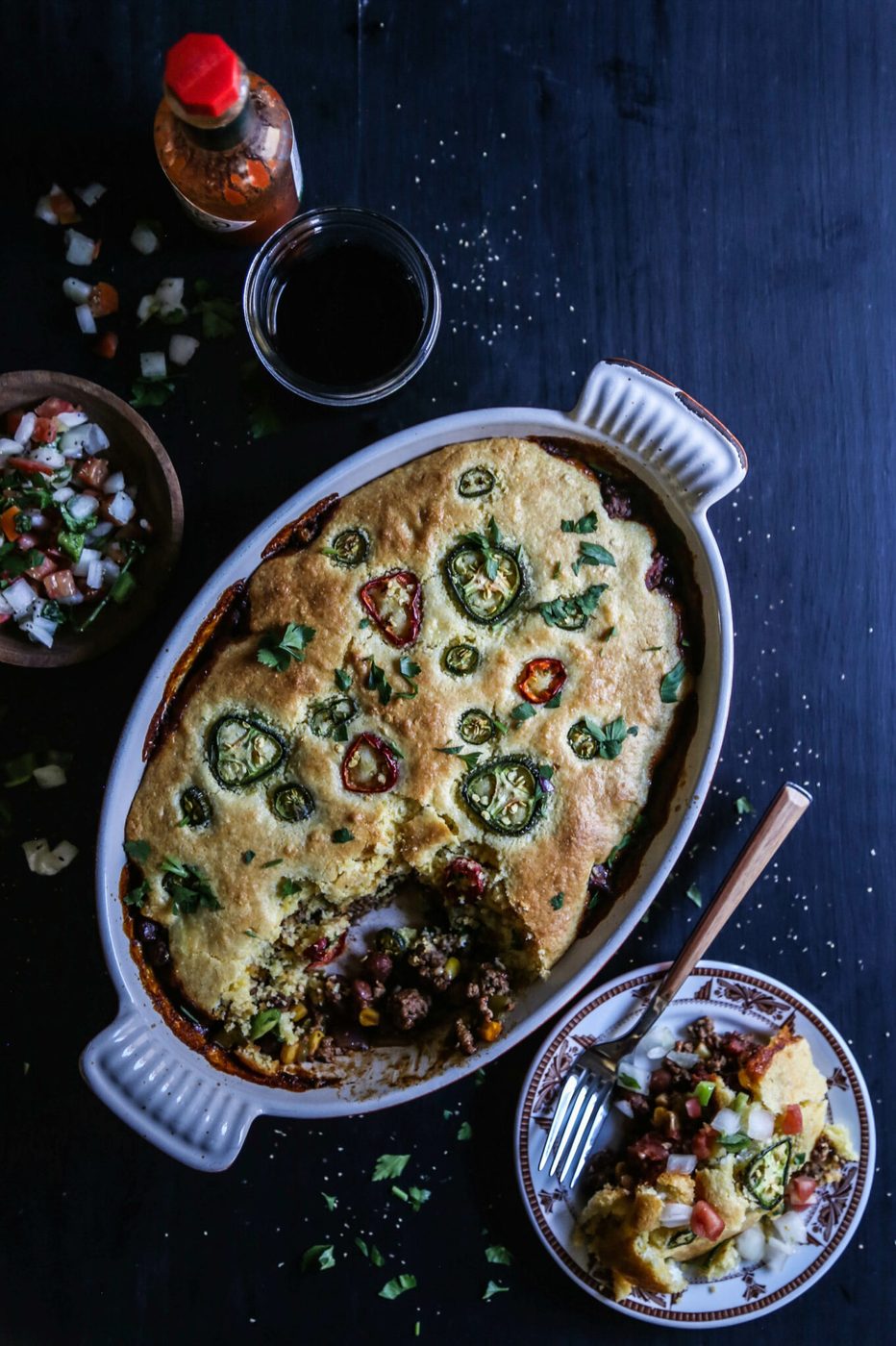 Chili Roasted Jalapeno Goat Cheese Tamale Pie