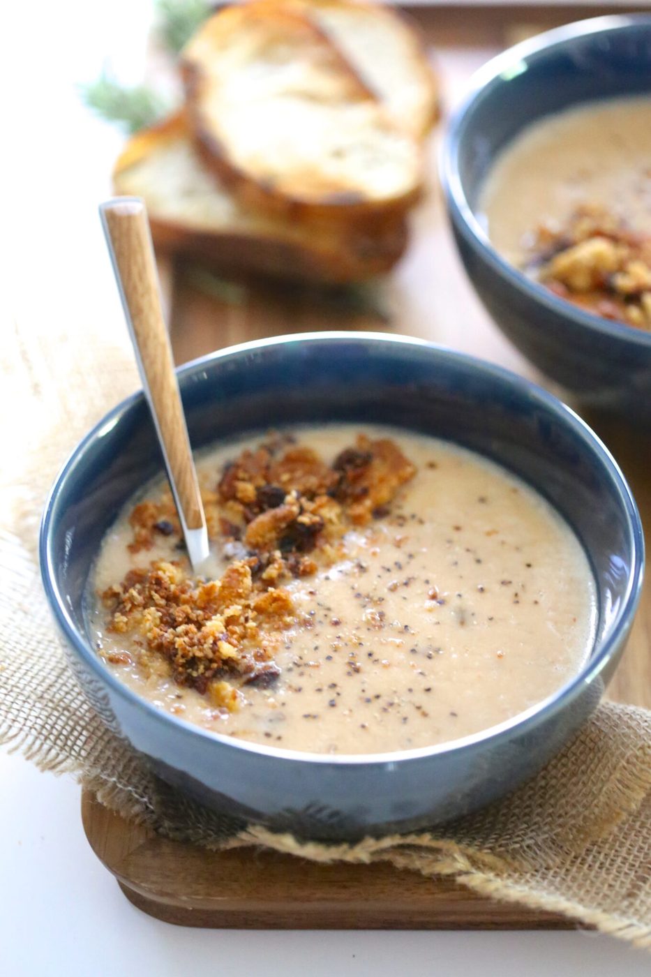 Chipotle Bacon White Bean Soup with Jalapeño Cheddar Crumble www.climbinggriermountain.com