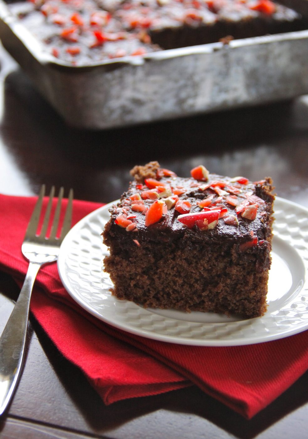 Chocolate brownies, finished with peppermint icing