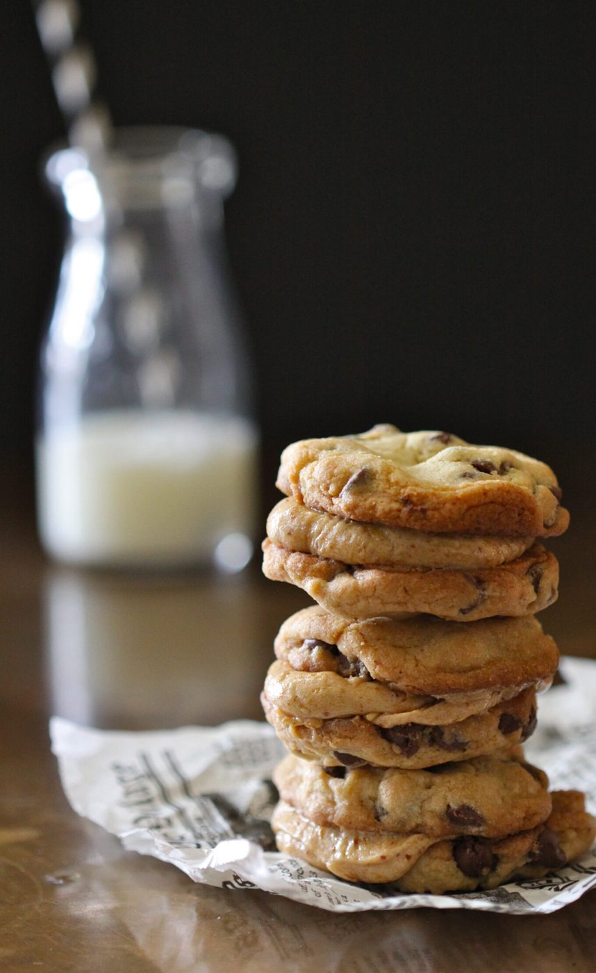 Chocolate chip cookie sandwiches, finished with red miso frosting