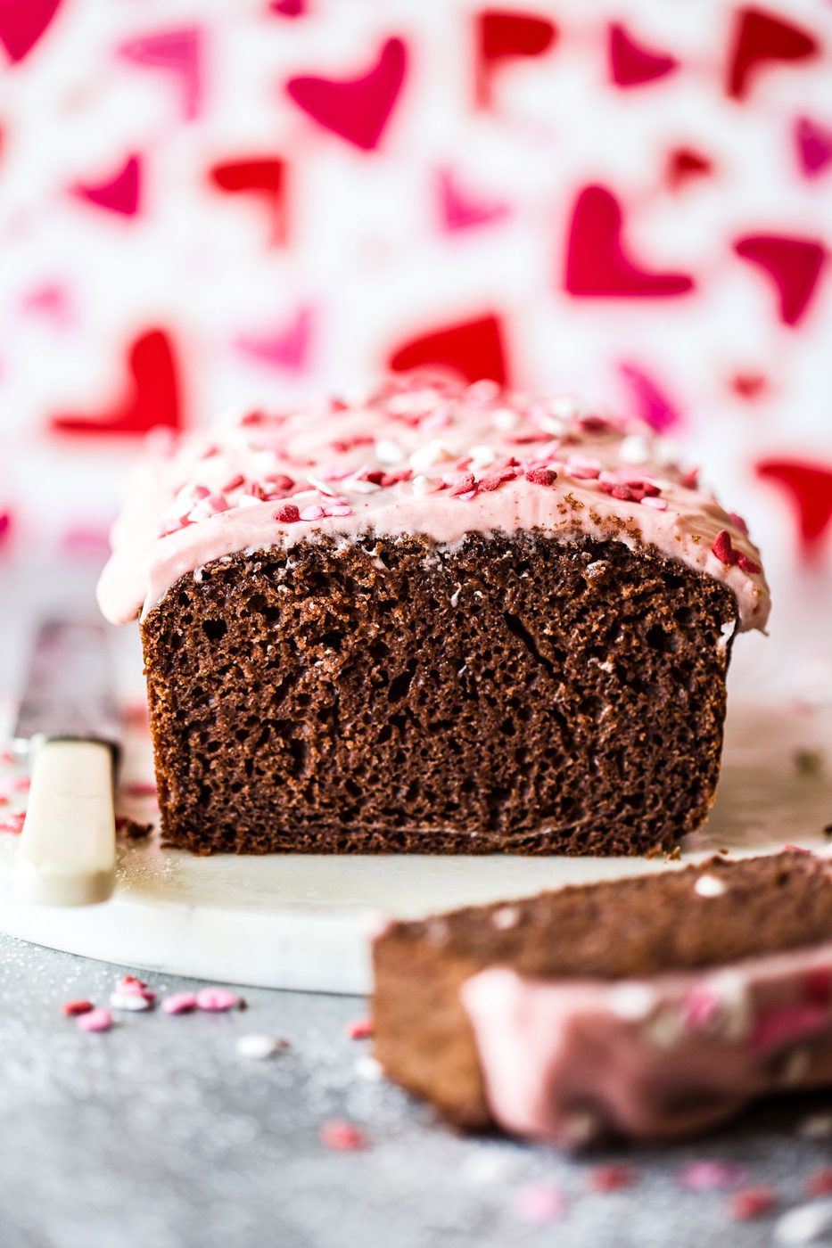 Cherry Frosting on chocolate Loaf Cake