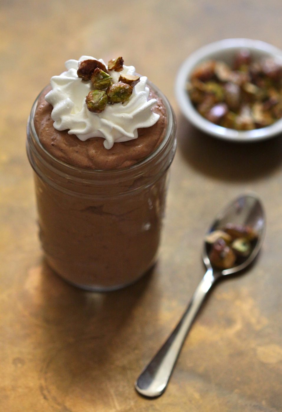 chocolate mousse with candied pistachios