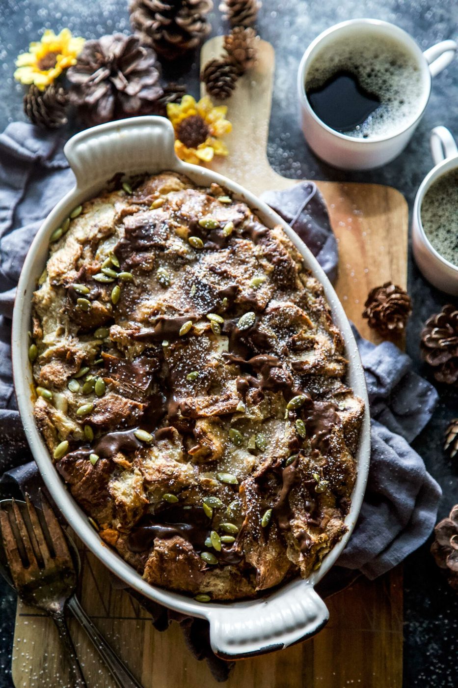 Chocolate Pumpkin Croissant French Toast Bake