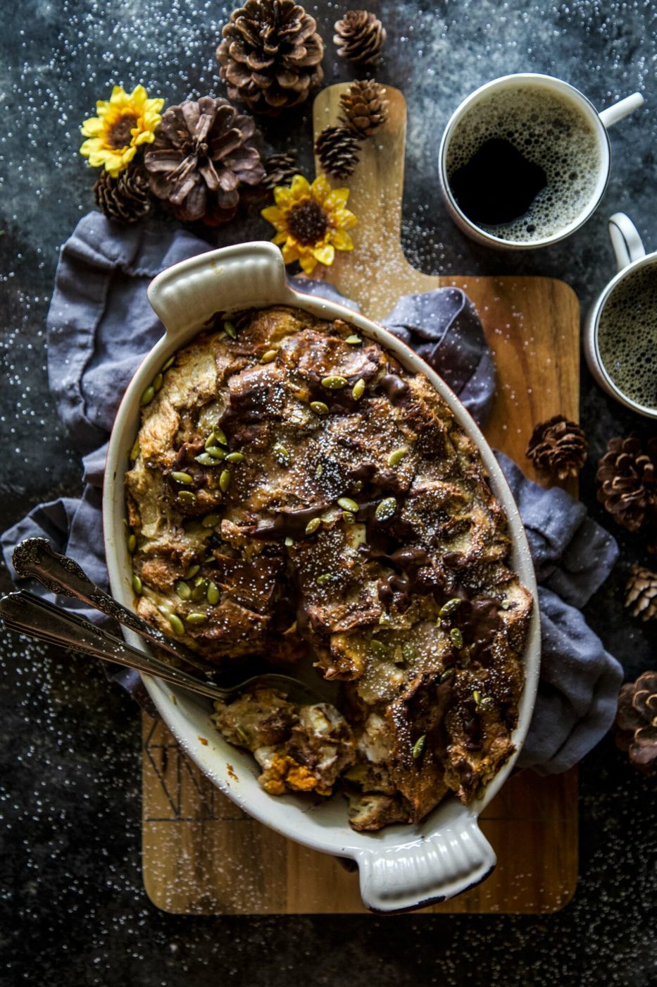 Chocolate Pumpkin Croissant French Toast Bake