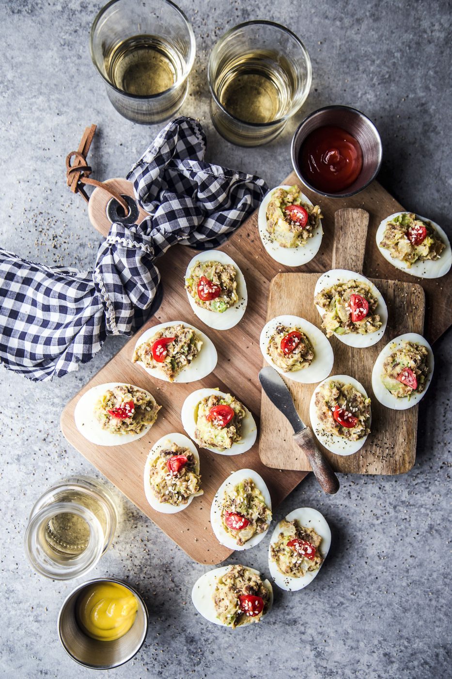 Chopped Cheese Deviled Eggs