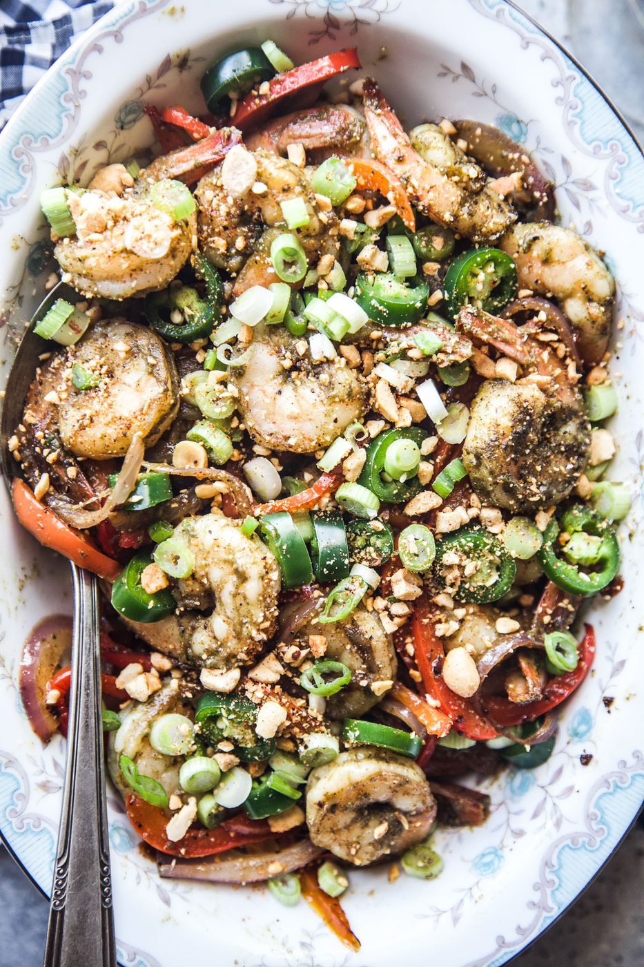 Coconut Jerk Shrimp with Spiced Peanuts