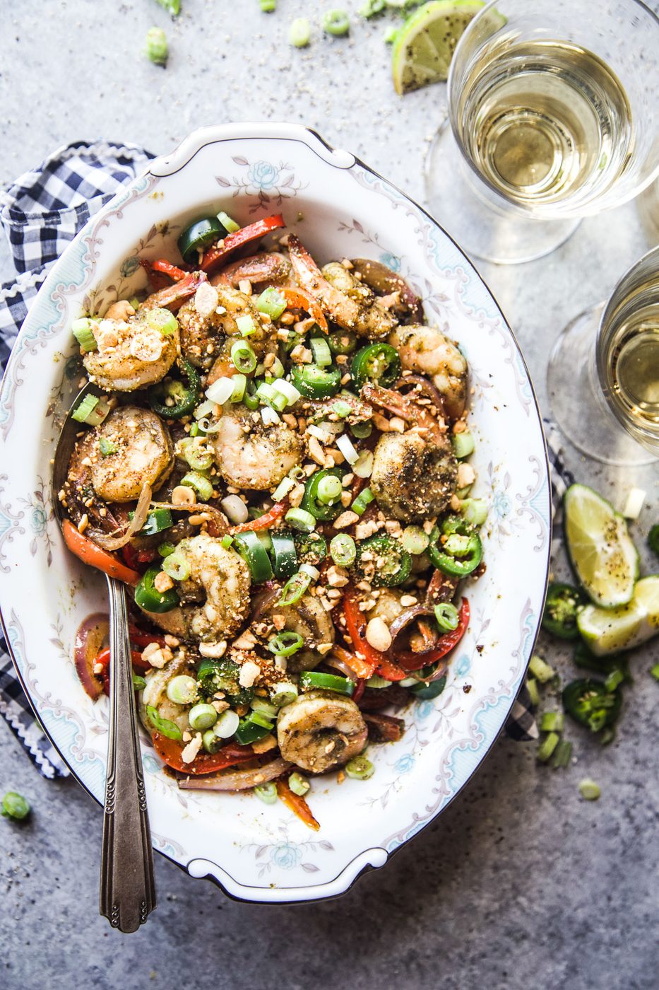 Coconut Jerk Shrimp, finished with Spiced Peanuts