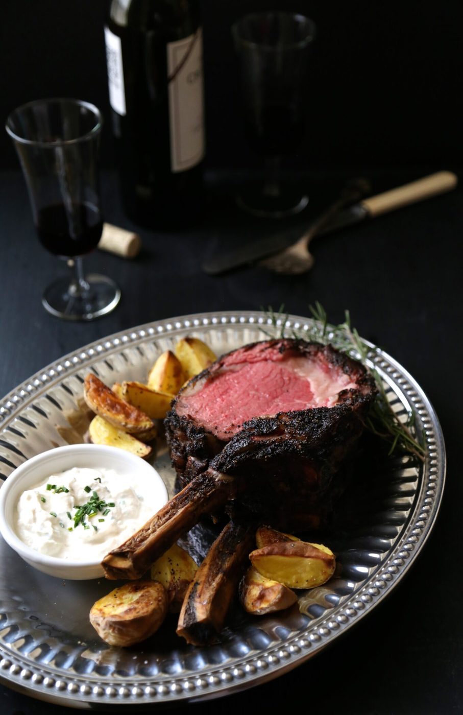 coffee-rubbed prime rib with simple horseradish sauce