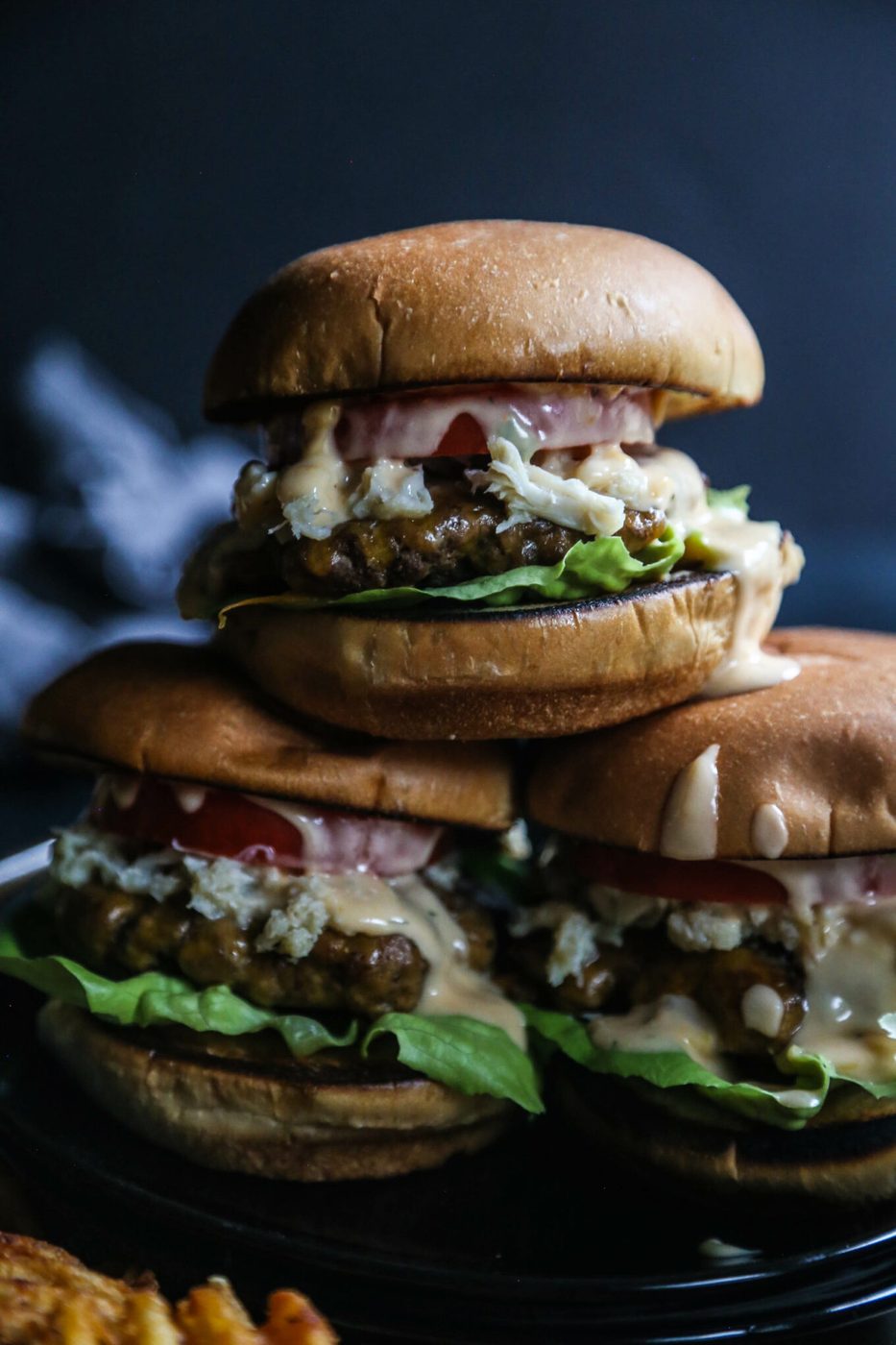 Pimento Cheese Gravy on crab Topped Cajun Burger