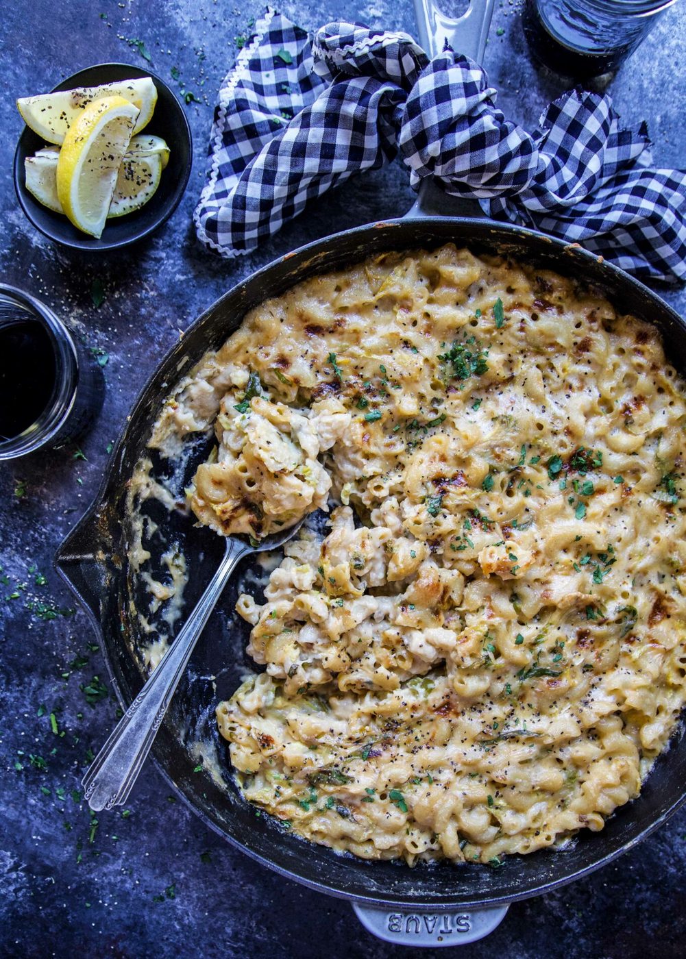 Lemon Brussels Sprouts Mac & Cheese, crispy