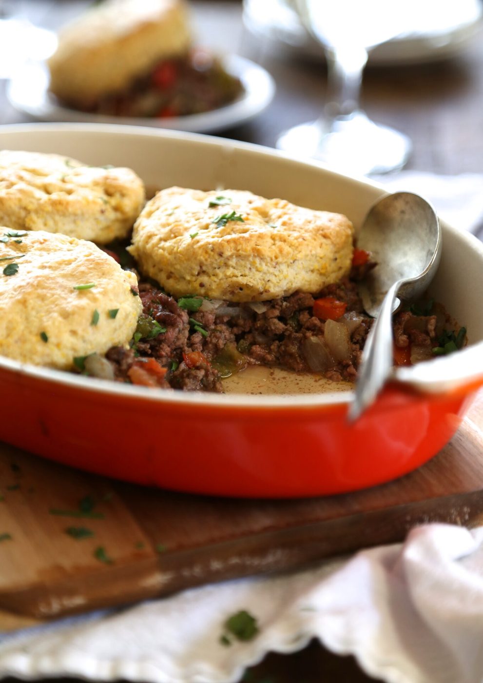 Cuban casserole, finished with whole grain mustard butter biscuits