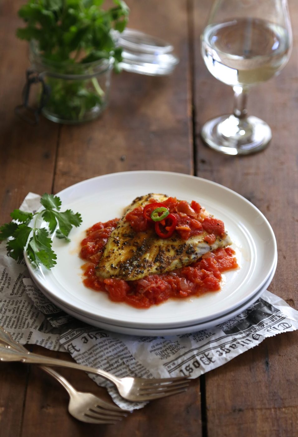curry spiced barramundi with tomato-ginger sauce www.climbinggriermountain.com