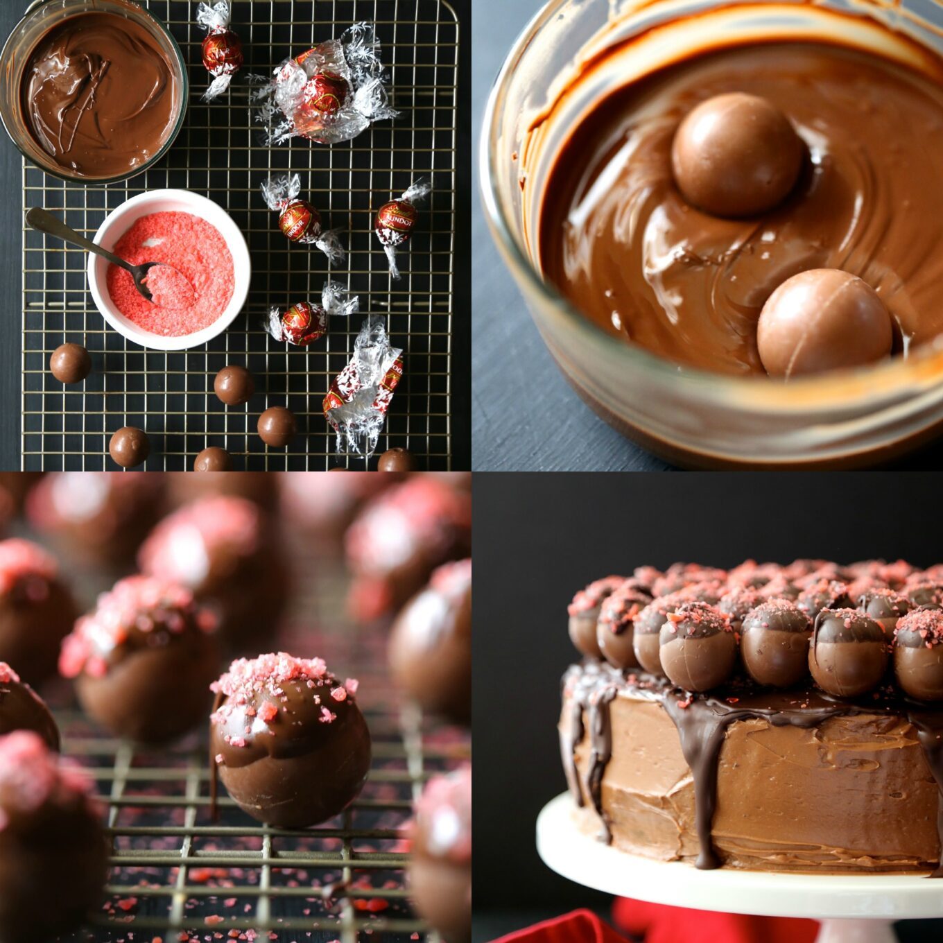 v dark chocolate cake with cherry pop rocks covered truffles