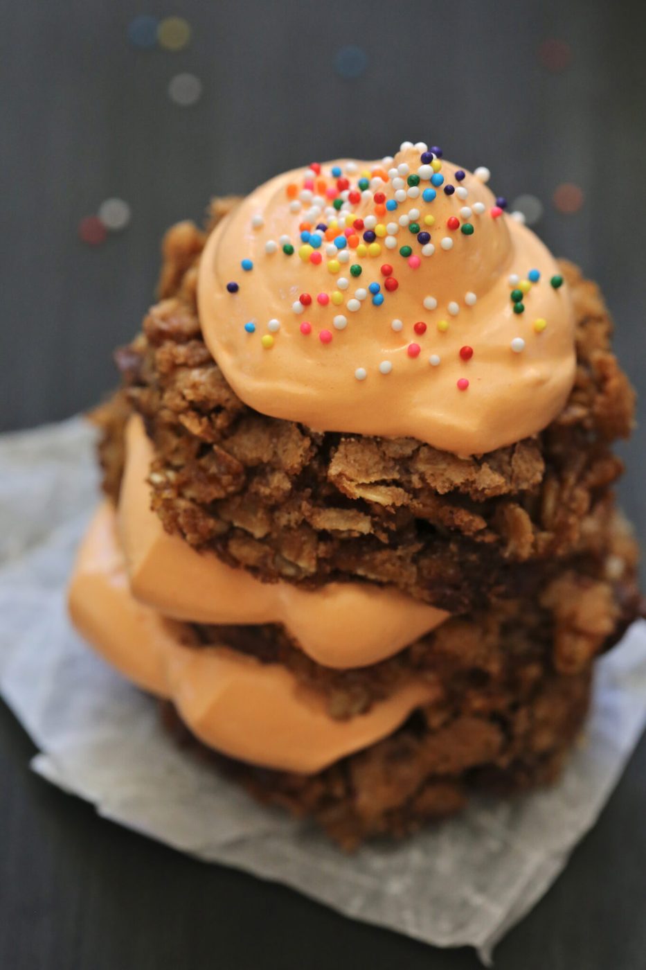 Dark Chocolate Monster Stacks with Orange Marshmallow Frosting www.climbinggriermountain.com